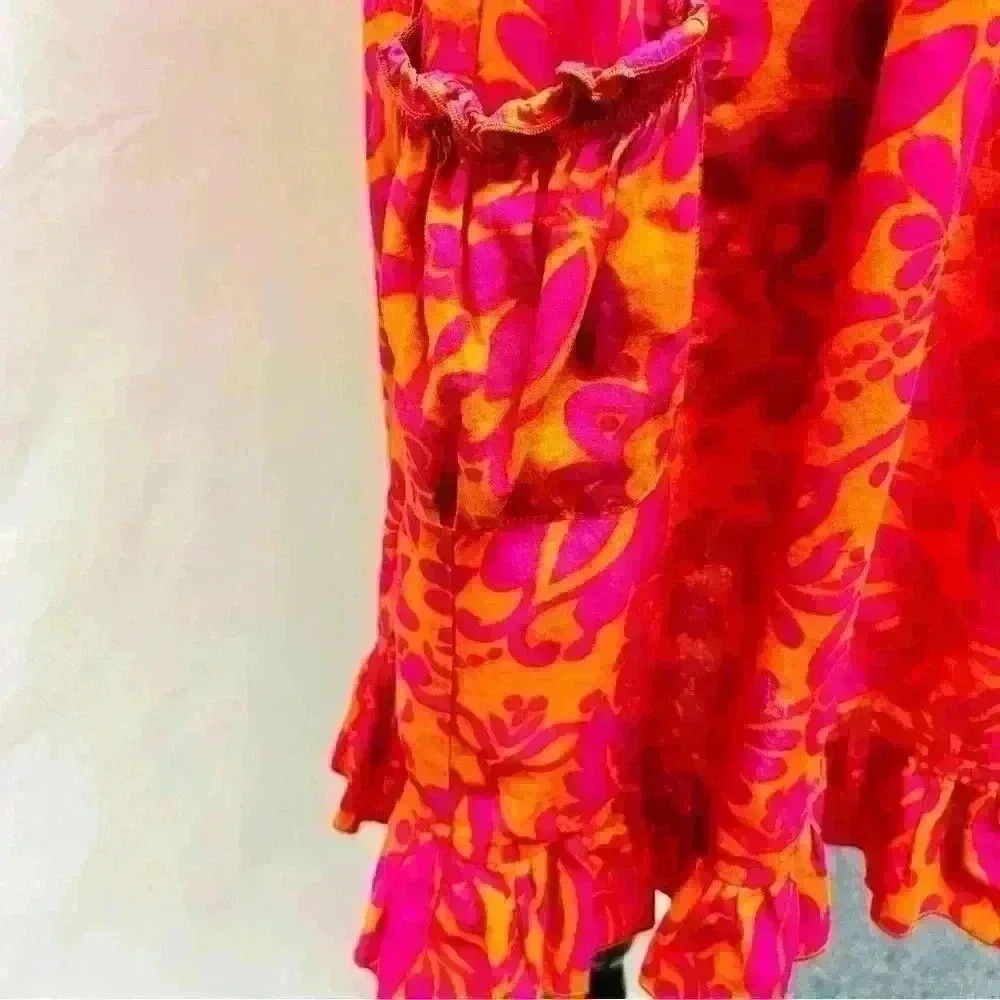 Flowers spaghetti strap midi dress size medium with ruffle hem and pockets. Sz m - Picture 7 of 11